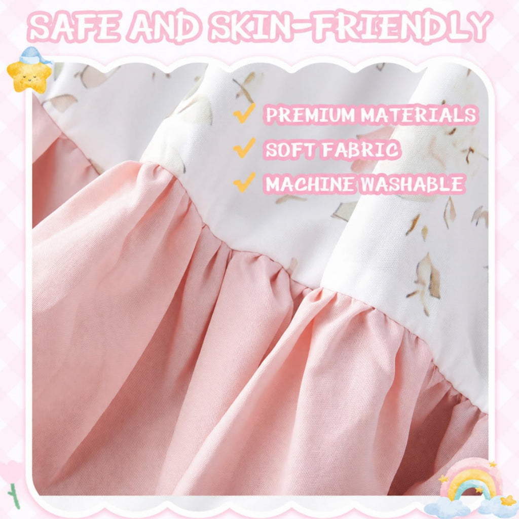Pink Crib Skirt for Baby Girls Boys, 100% Washed Cotton Bed Skirt