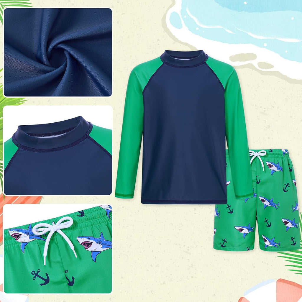 Boys Long Sleeve Rash Guard Swimsuit Pieces Bathing Suits Set