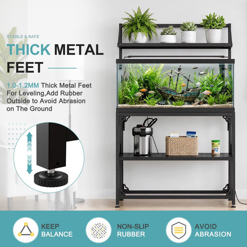Fish Tank Stand 40 Gallon 3 Layer, Metal Aquarium Stand with Power Outlet 36.5" L x 18.2" W x 56.2"H, 3-Layer