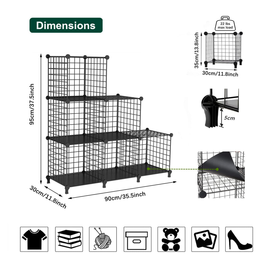 Wire Cube Storage, Closet Organizer, 6 Cube Storage Shelf, Black