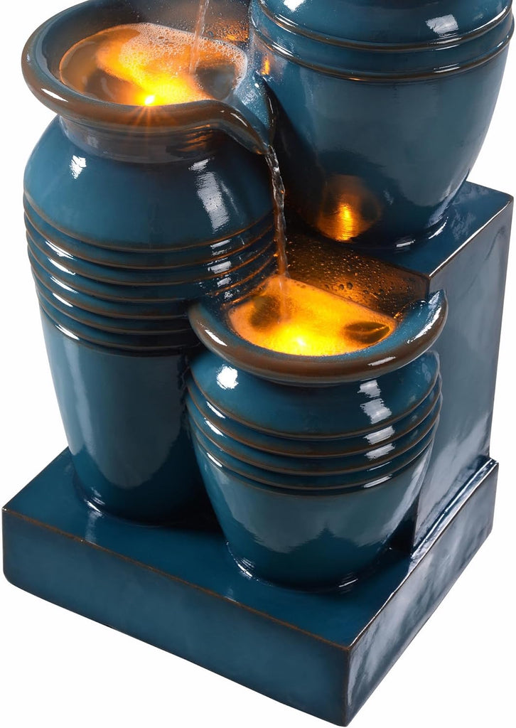 28.74 in. 4-Tier Cascading Bowl Solar-Powered Water Fountain with LED Lights for Gardens, Landscaping, Patios