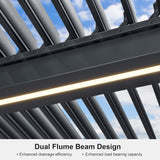 LED Louvered Pergola 94AS 10'x 14' Full Aluminum Frame and Adjustable Roof Integrated Strip Lights for Outdoor Deck