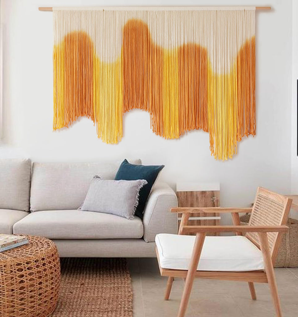 Macrame Wall Hanging Yellow Dip-Dyed Large Boho Macrame Wall Decor 59" Wx37 L