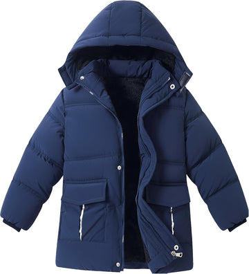 Boys Winter Coat Kids Warm Jacket Wind Water-Resistant Puffy Coats Outwear Toddler Hood Fleece Inner
