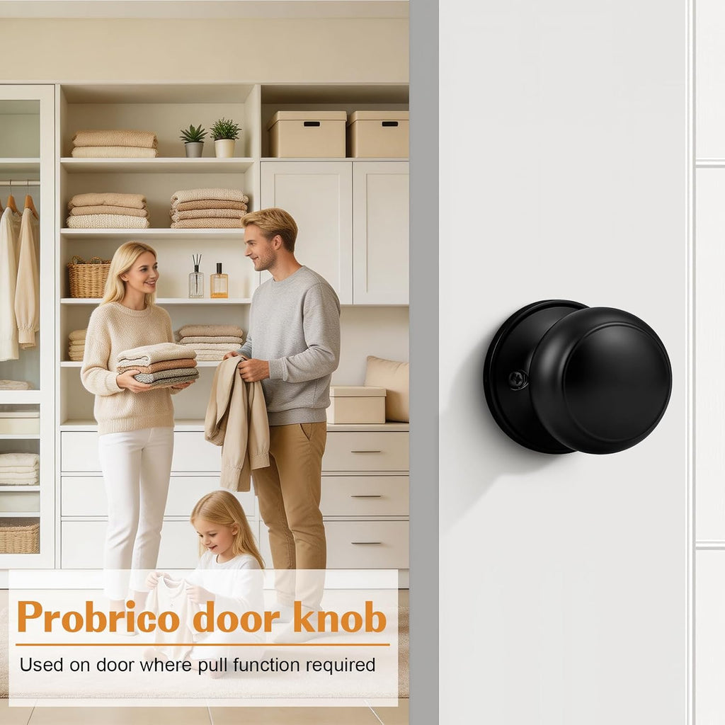 Black Half Dummy Door Knobs, Round Non-Turning Inactive Door Knobs Handles for Closet French Door,4 Pack