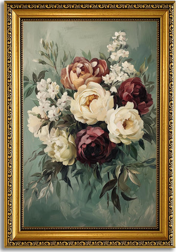 Sage Green Floral Wall Art 16x24 inch Gold Framed