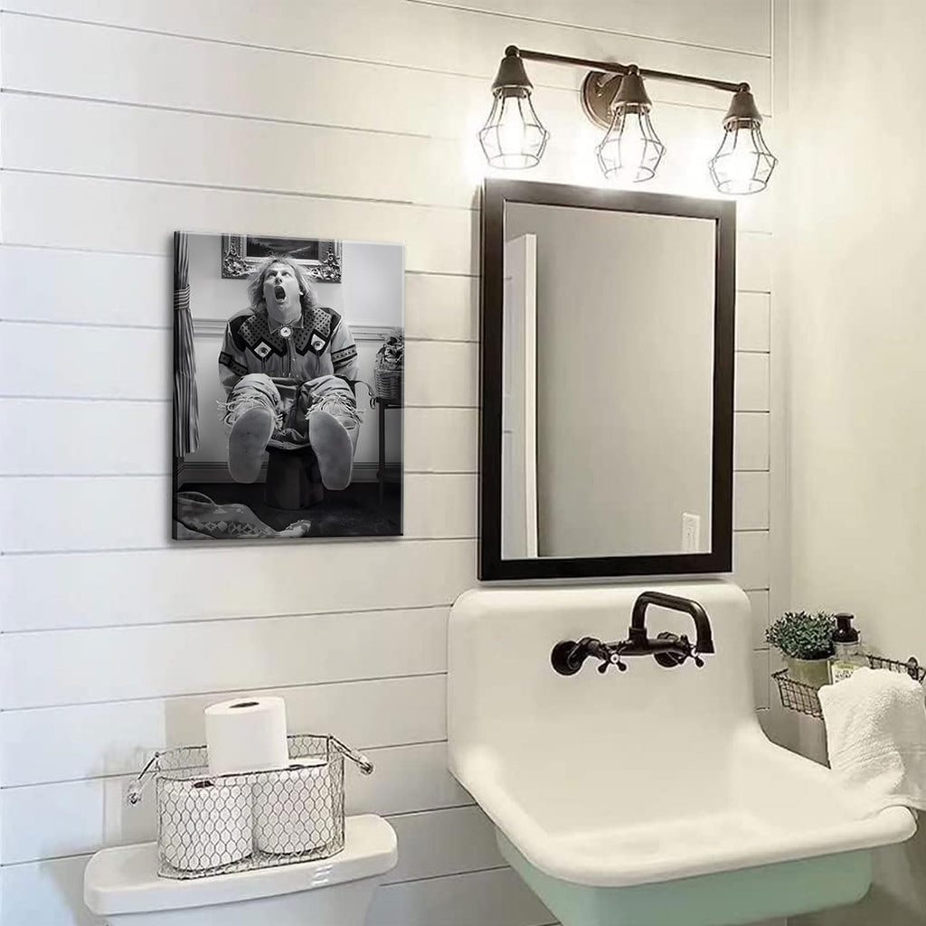 Funny Bathroom Wall Art Set of 2 - Black and White Vintage Humor Wall Decor, Dumb And Dumber Movie Posters Art, Funny