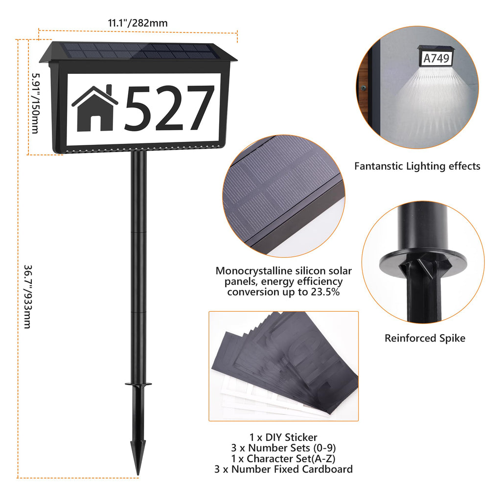 Solar Address Sign, House Numbers for Outside Light Up Waterproof