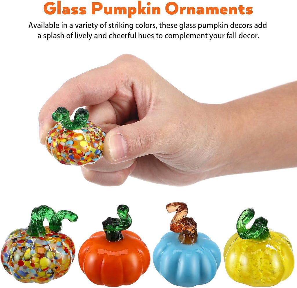 Thanksgiving Small Glass Pumpkin Figurine: 1.5" Mini Cute Pumpkin Decor for Halloween - Miniature Collectible - Set of 4
