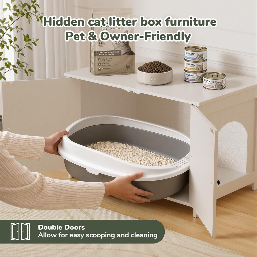 Hidden Cat Litter Box Enclosure Furniture, Large, White