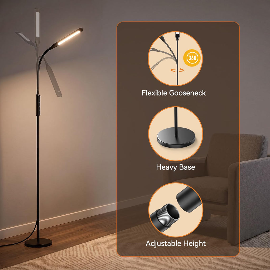 LED Floor Lamp with Remote, Standing Reading Lamp 4 Color Temperatures 3000K-5500K & 5 Brightness Dimmable, Gooseneck