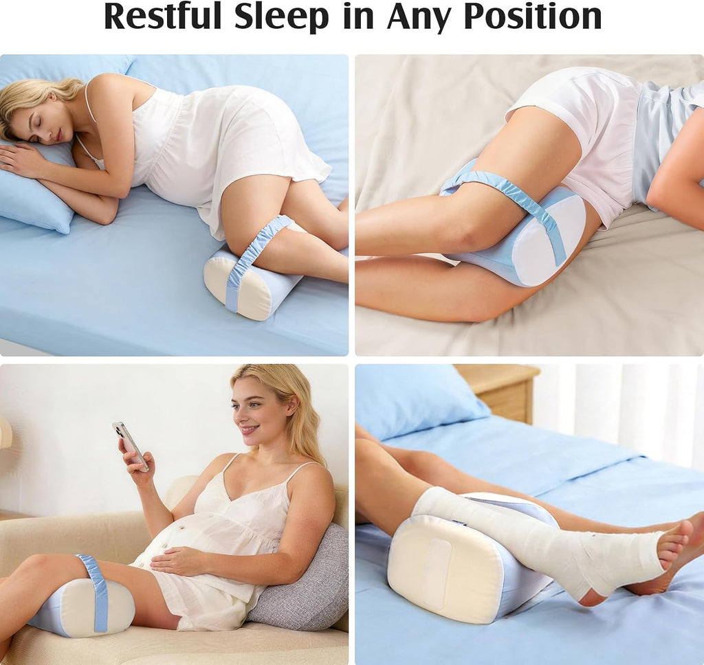 Knee Pillow for Side Sleepers, Breathable Memory Foam Leg Pillow Blue | Adjustable & Detachable Strap, Ergonomic