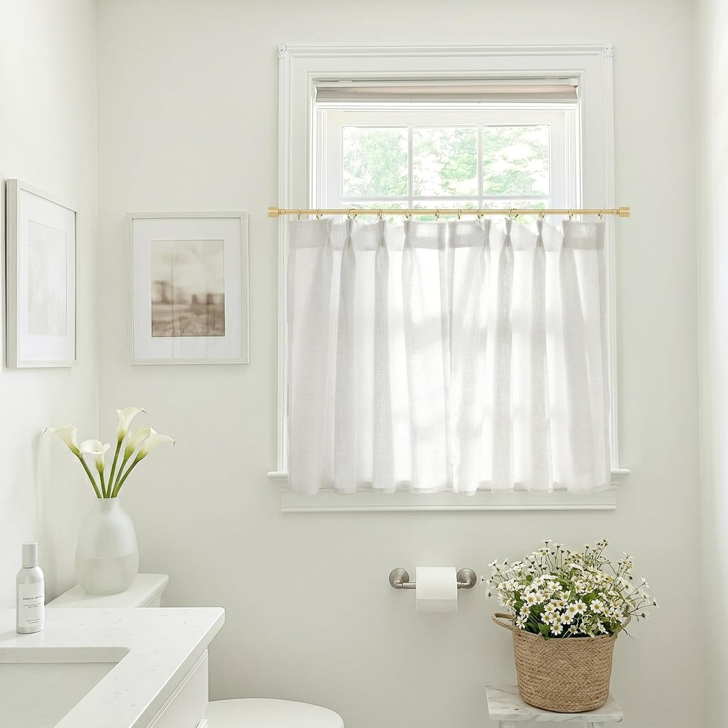 Cafe Curtains 36 Inch Length, Pinch Pleat Linen Sheer Small Half Curtains for Windows, 24" W x 36" L - Set of 2