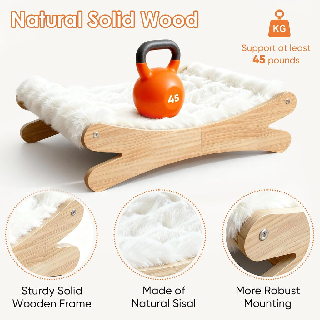 Plush Elevated Cat Bed - Cozy Raised Cat Hammock with Solid Wood Frame, Soft Furry Cushion for Indoor Cats & Small