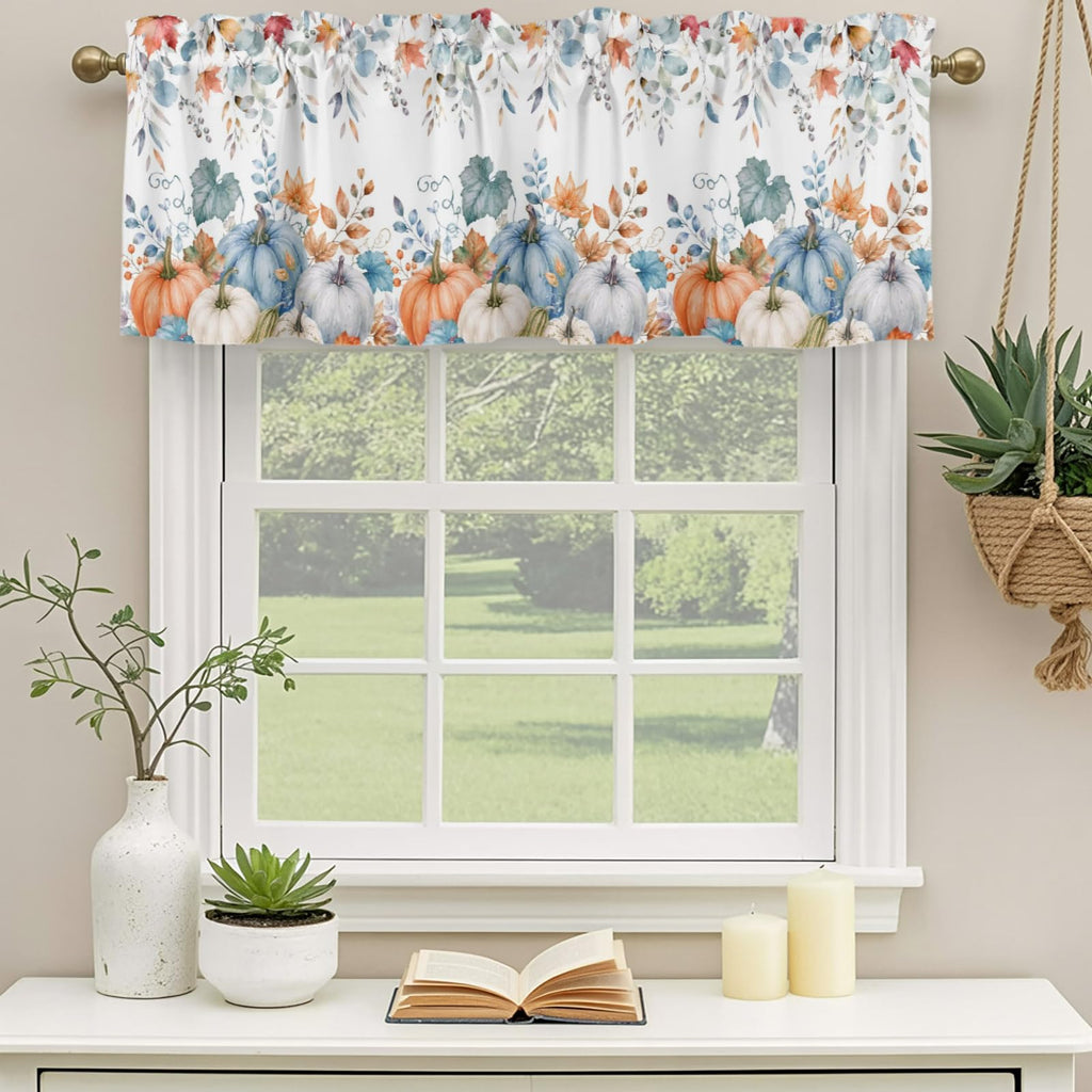 Fall Valances for Windows 2 Pack Farmhouse Pumpk Valance Curtains Rod Pocket Window Treatments Thanksgiving Autumn