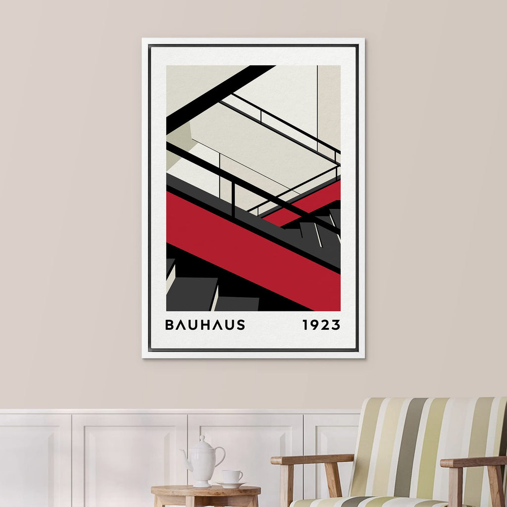 Framed Canvas Print Wall Art Bauhaus Geometric Staircase Collage Abstract Shape Illustrations Modern Decorative