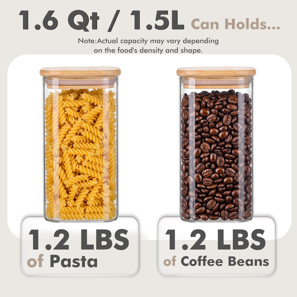 3-Pack 1.6Qt Square Glass Storage Jars with Bamboo Lids