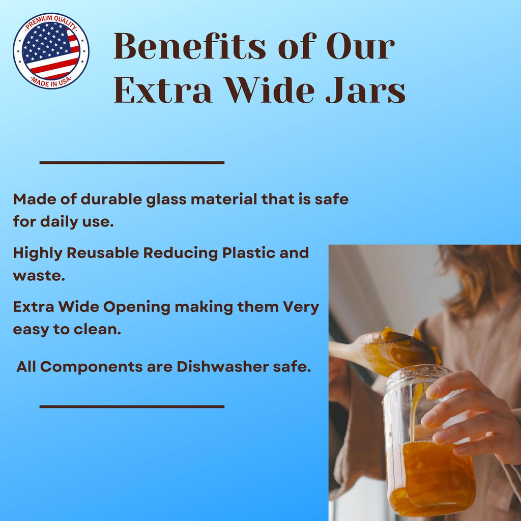 32oz Extra Wide Mouth Glass Storage Jar with BPA-Free Plastic Lid - Quart Size Airtight Mason Jar, Pantry, and Food