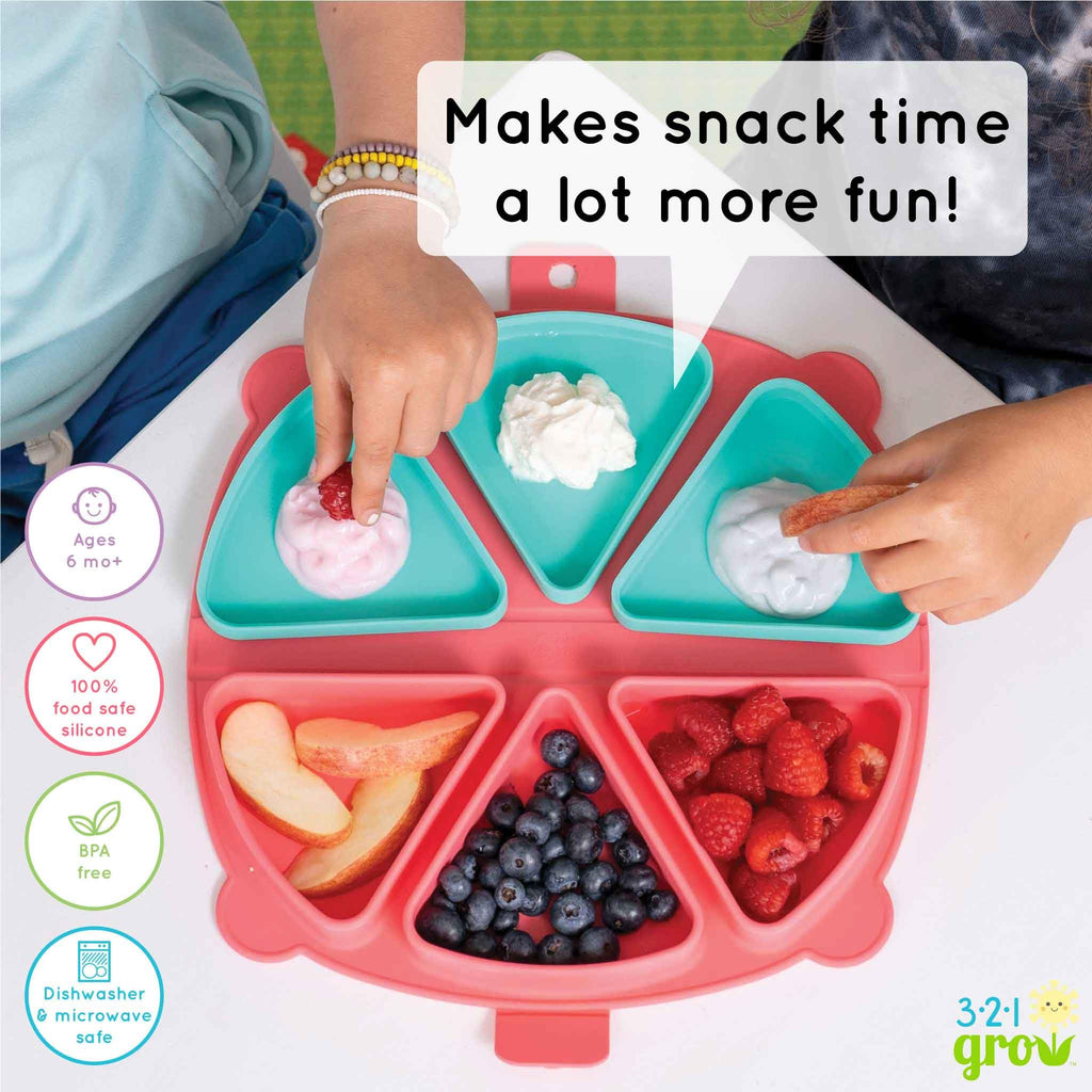 Silicone On-The-Go Snack Mat - Foldable Reusable Placemat with 3 Compartments and Lids - Travel-Friendly Baby and