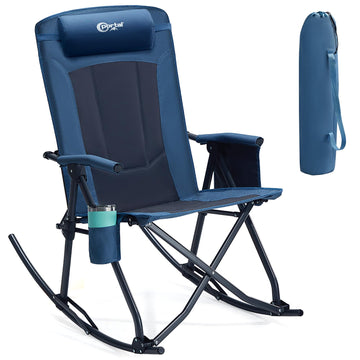 Oversized Folding Rocking Camping Chair Portable Outdoor 400 lb Blue