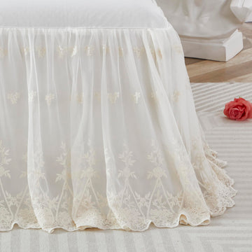 Lace Bed Skirt Boho Bohemian Girl Baby Nursery Crib Bed Skirt Dust Ruffle - Solid Color Romantic Cream Off White