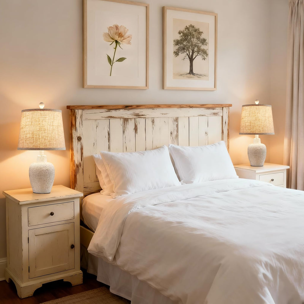 Table Lamps Set of 2 Farmhouse Table Lamps 21" Rustic Cottage Jar-Shaped Bedside Lamp for Nightstand with Natural
