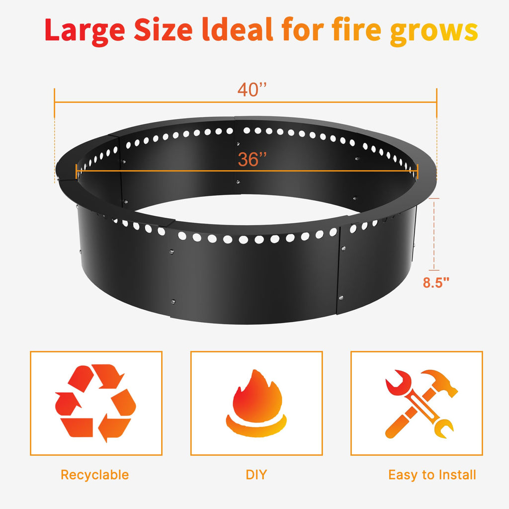 Smokeless Fire Pit Ring, 40-Inch Outer/36-Inch Inner Heavy Duty Large Solid Metal Steel Flower Shape Firepit Rim