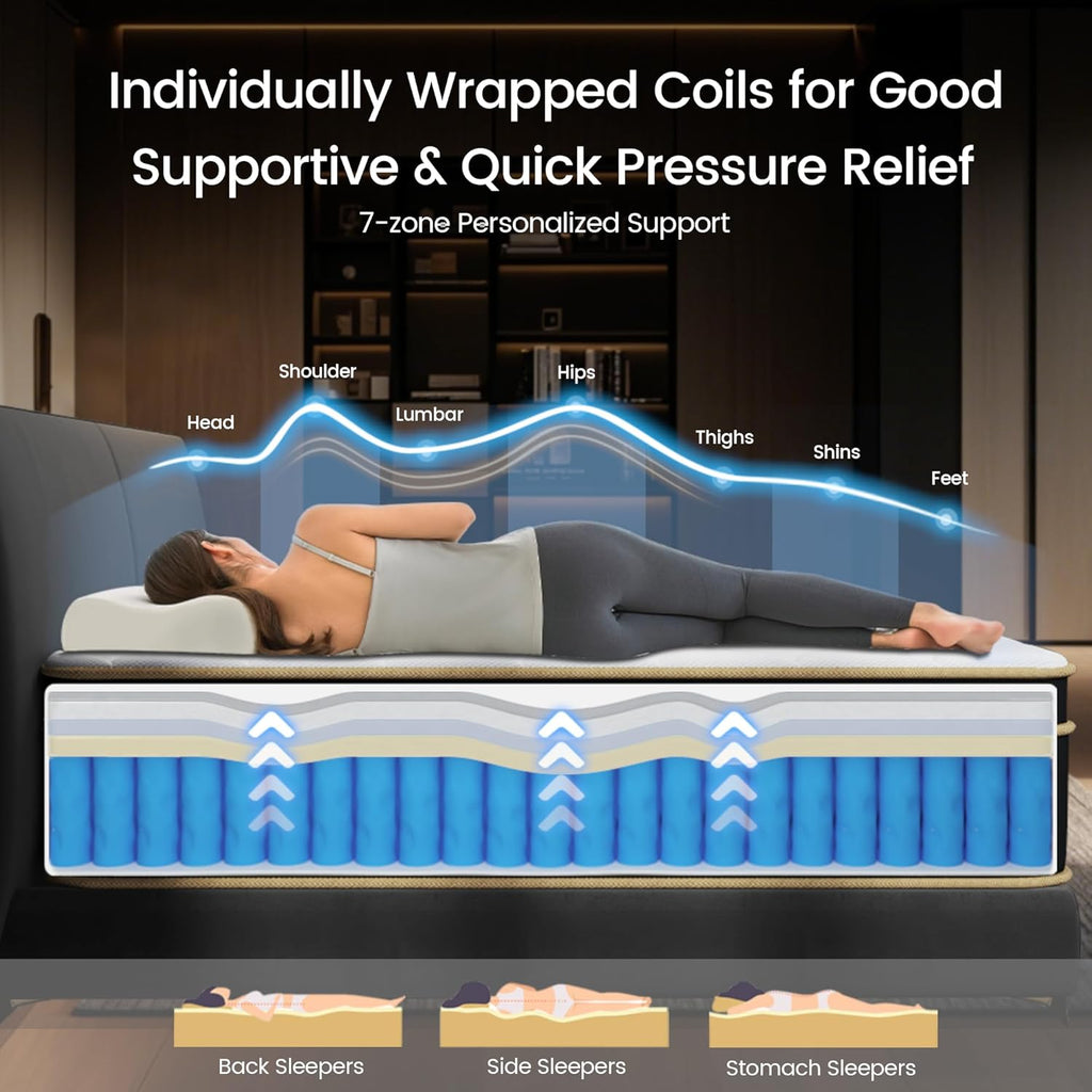 Luxury California King Mattress 12 Inch, Hotel Collection Hybrid Gel Memory Foam Mattress Cal King Size Bed in a Box