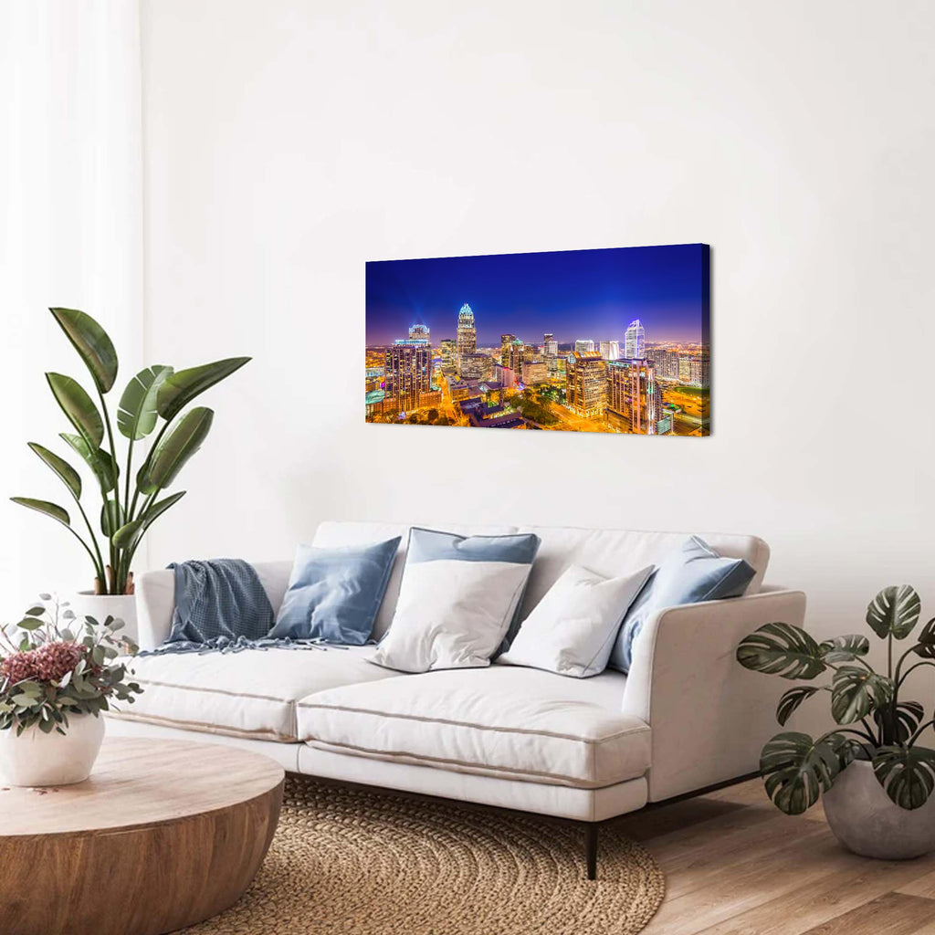 Charlotte Skyline Wall North Carolina City Wall Decor Living Room Night View Cityscape Canvas Prints Pictures Modern