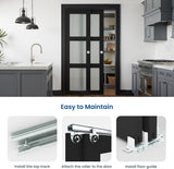 Sliding Closet Door for 72" x 80" Opening, 3-Lite Frosted Glass MDF Barn Door with Hardware Kit Set,