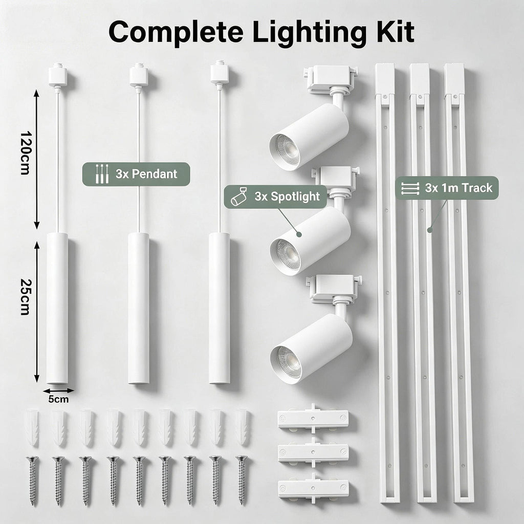 Kitchen Island 6 LED White Track Pendant & Spot Lighting Kit,120V 3CCT