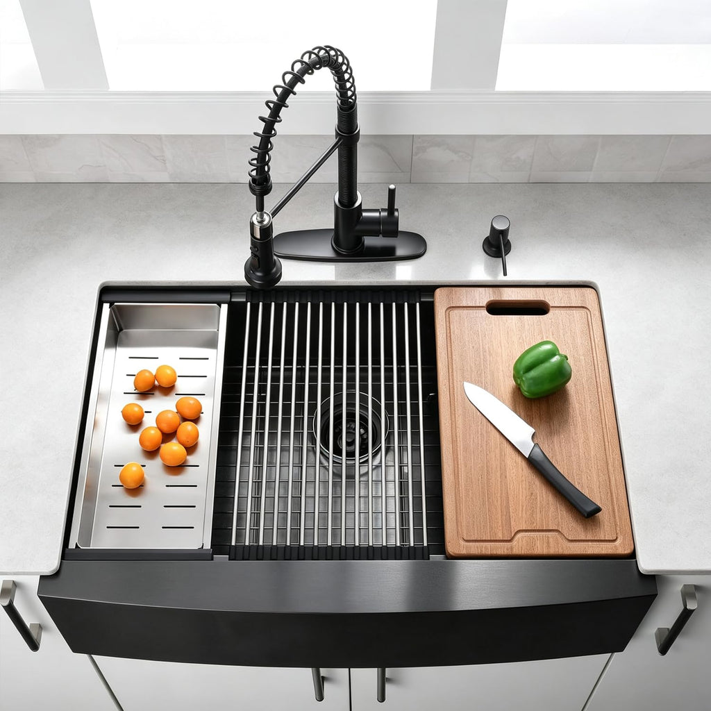 33 Inch Black Farmhouse Sink Workstation - 33x22
