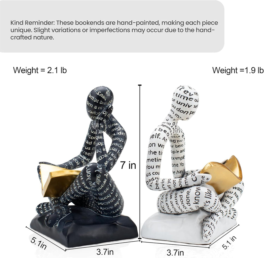 Heavy Duty Book Ends for Shelves, Thinker Decorative Bookends for Heavy Books, Unique Book Stoppers to Hold Book