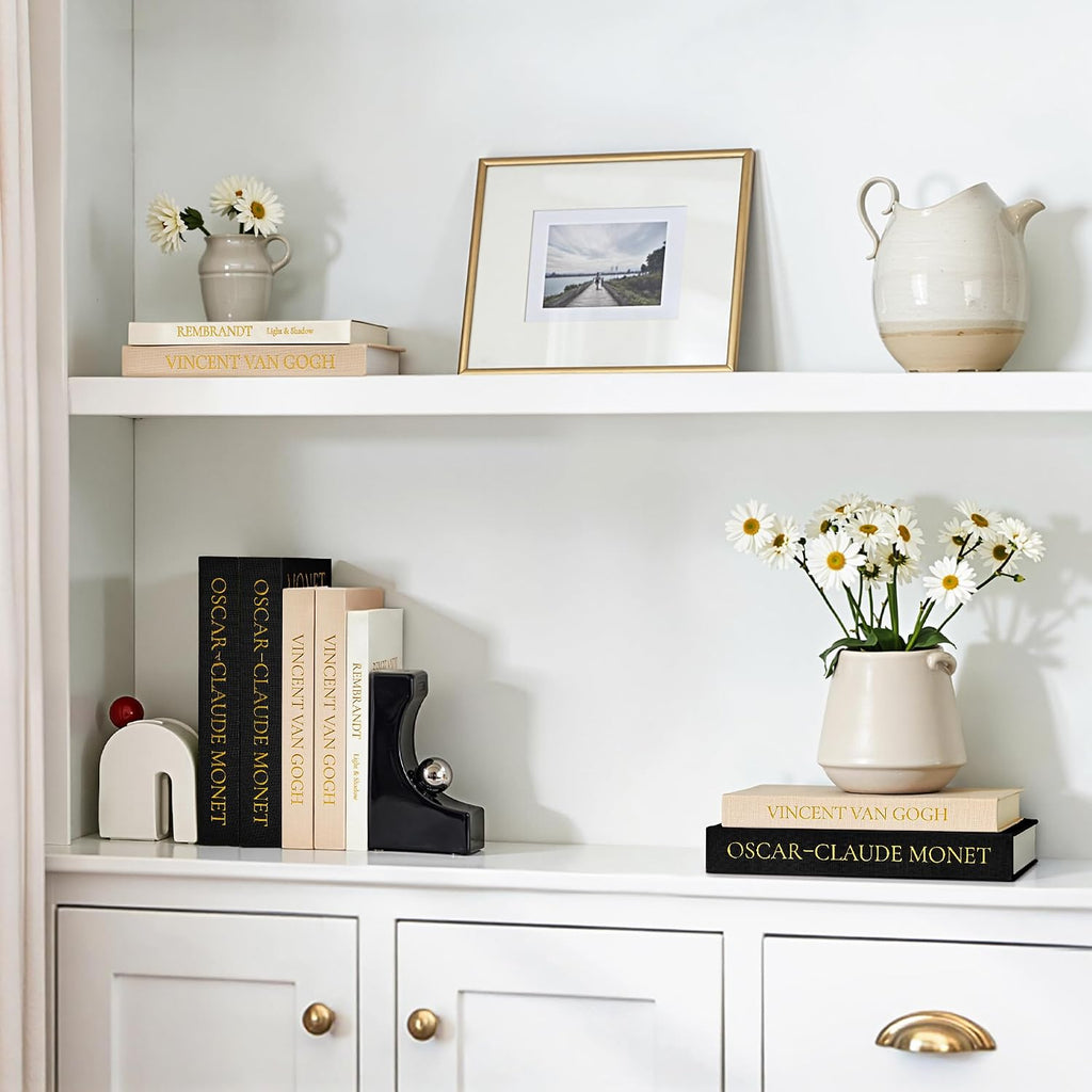 Aesthetic Decorative Books, Set of 3 Linen Faux Book Boxes, Black | Stylish Storage Boxes Decor, Photo Organization