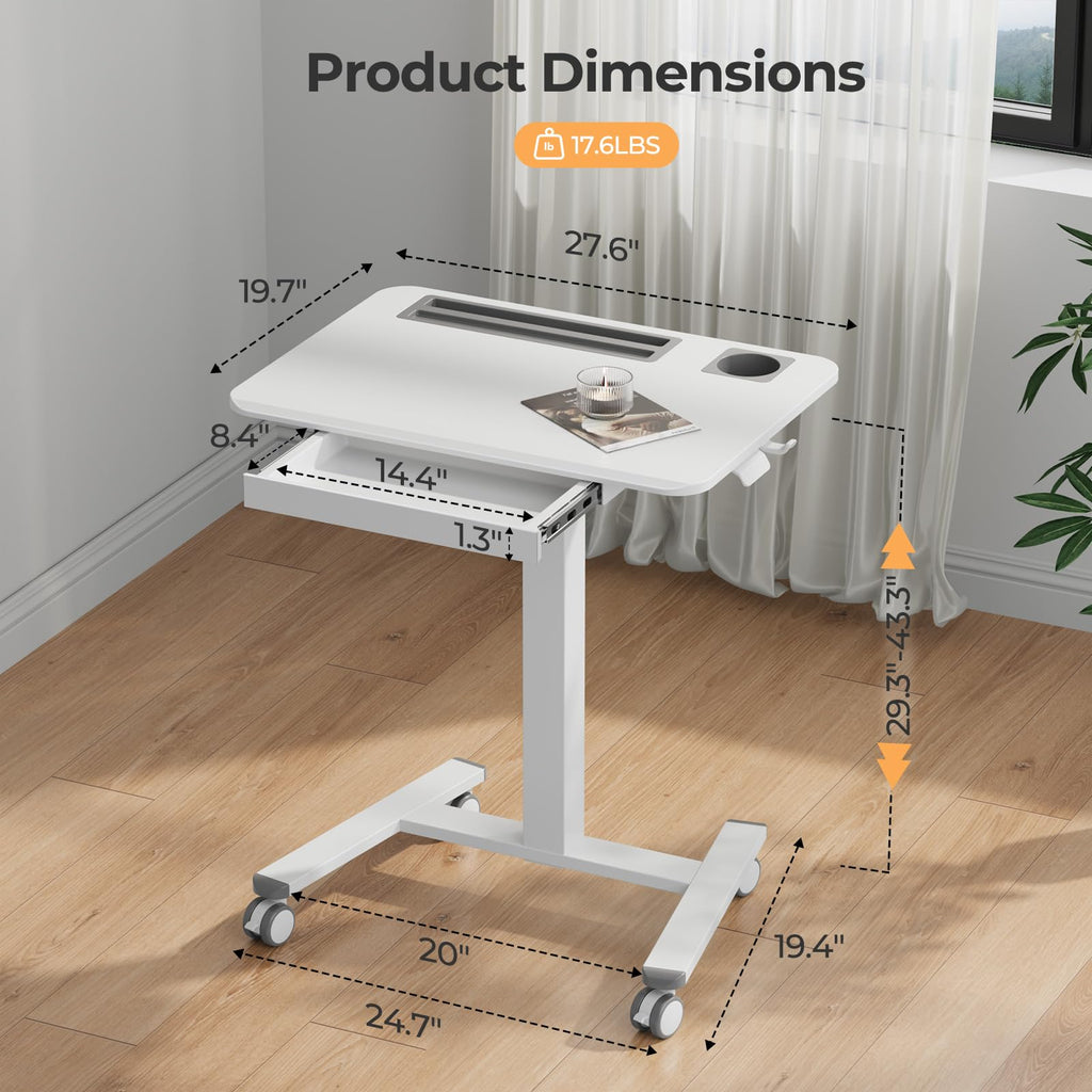 28" Mobile Standing Desk with Drawer, Portable Laptop Desk