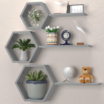 Hexagon Floating Geometric Honeycomb Shelves - Hexagon Floating Shelves Wall Mounted, Honeycomb Wall Shelves Set of
