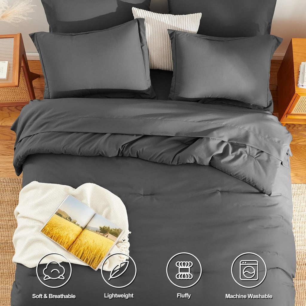 Queen Comforter Set - 7 Pieces Bed in a Bag Queen, Luxury Comforter Set with Sheets for All Season