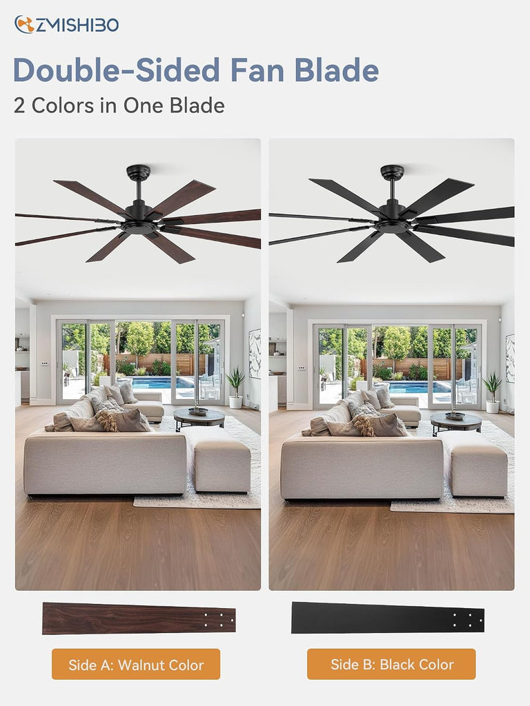 72 Inch Ceiling Fan No Light with Remote Control, 8 Blades