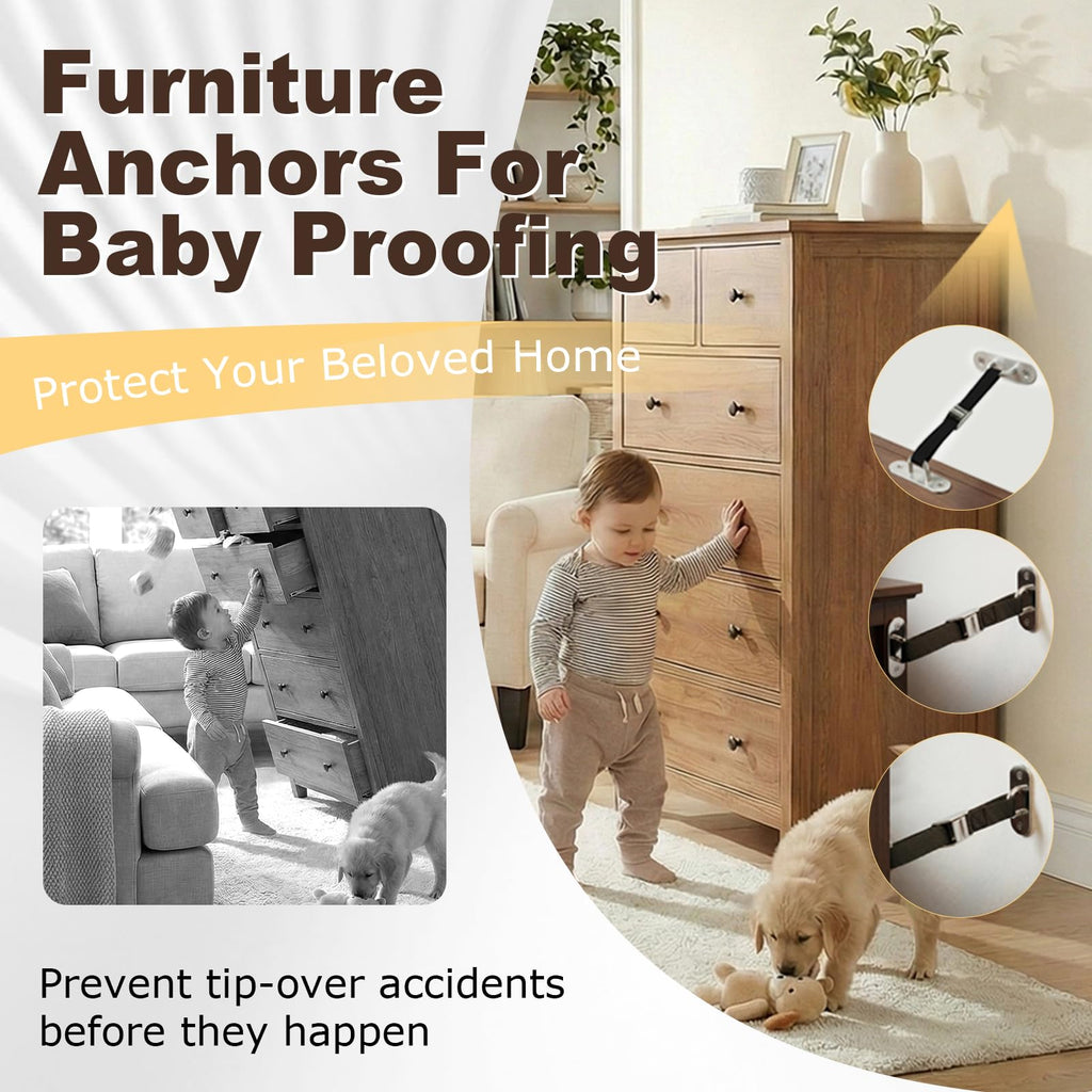 [2 Sets] Furniture Anchors for Baby Proofing, Heavy Duty Anti Tip Straps