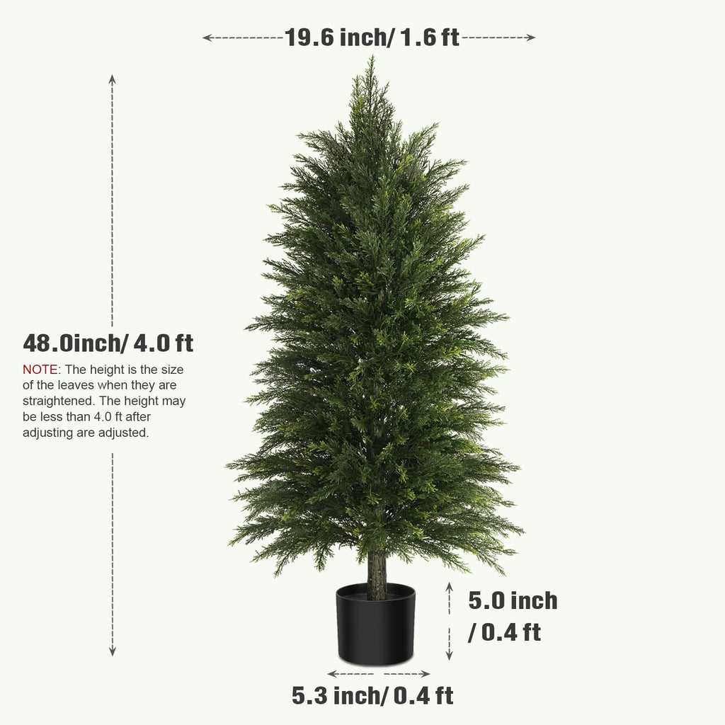 4FT Full Artificial Cedar Trees Set of 2 for Front Porch