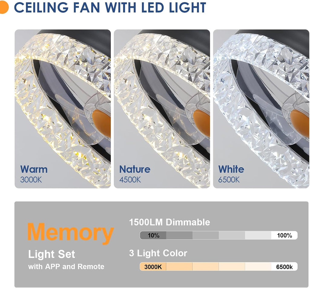 13in Flush Mount Ceiling Fan with RGB Light - Small Bladeless Ceiling Fan Light with Reversible Mute Motor, LED Dimmable, Low Profile Enclosed Ceiling Fans for Modern Indoor A101-B0DBZMWL2S