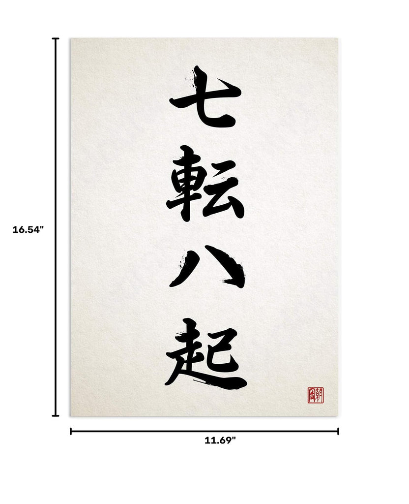 Nanakorobi Yaoki Japanese Calligraphy Wall Art Print Poster - Ukiyo-e Kanji A3