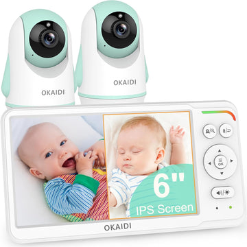 6" Screen Baby Monitor with 2 Cameras, Pan-Tilt-Zoom Camera No WiFi