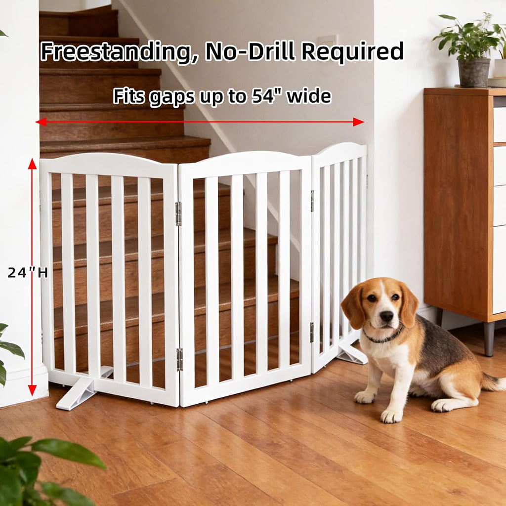 Foldable Freestanding Indoor Dog Gate Wood White Long Pet Gates Dog Fence for Stairs Puppy Gates s, Pet Fence, Puppy