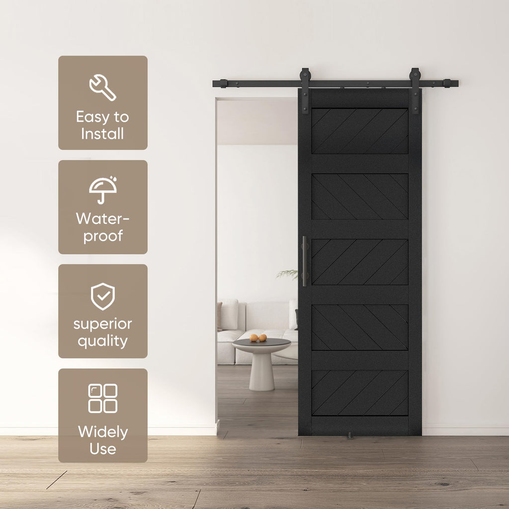 30x84 inch Wave-Shape Sliding Barn Door, Black, Hardware Kit Include