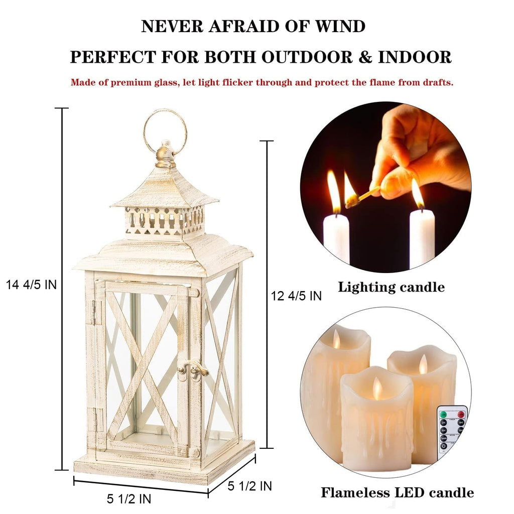 Lantern Decorative Indoor & Outdoor, Large Square Hanging Spring Home Decor, Vintage Metal Decorative Candle Lanterns