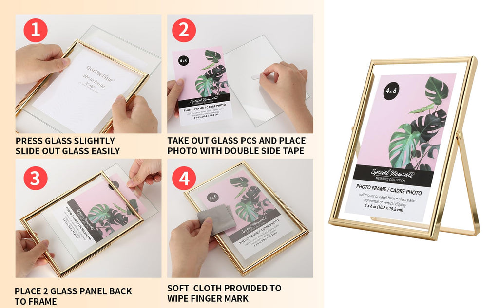 Gold 7x5 Floating Frame(Horizontal) 2pack for Photo Sizes(3.5x5'', 4x6''), Classy Gold Frames Tabletop/Shelf display