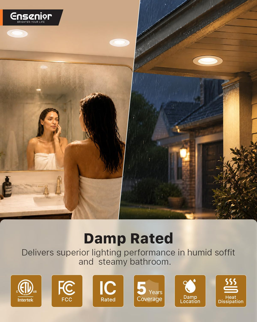 5/6 Inch LED Recessed Can Lights, 5CCT, 9W, 1000LM, 4 Pack