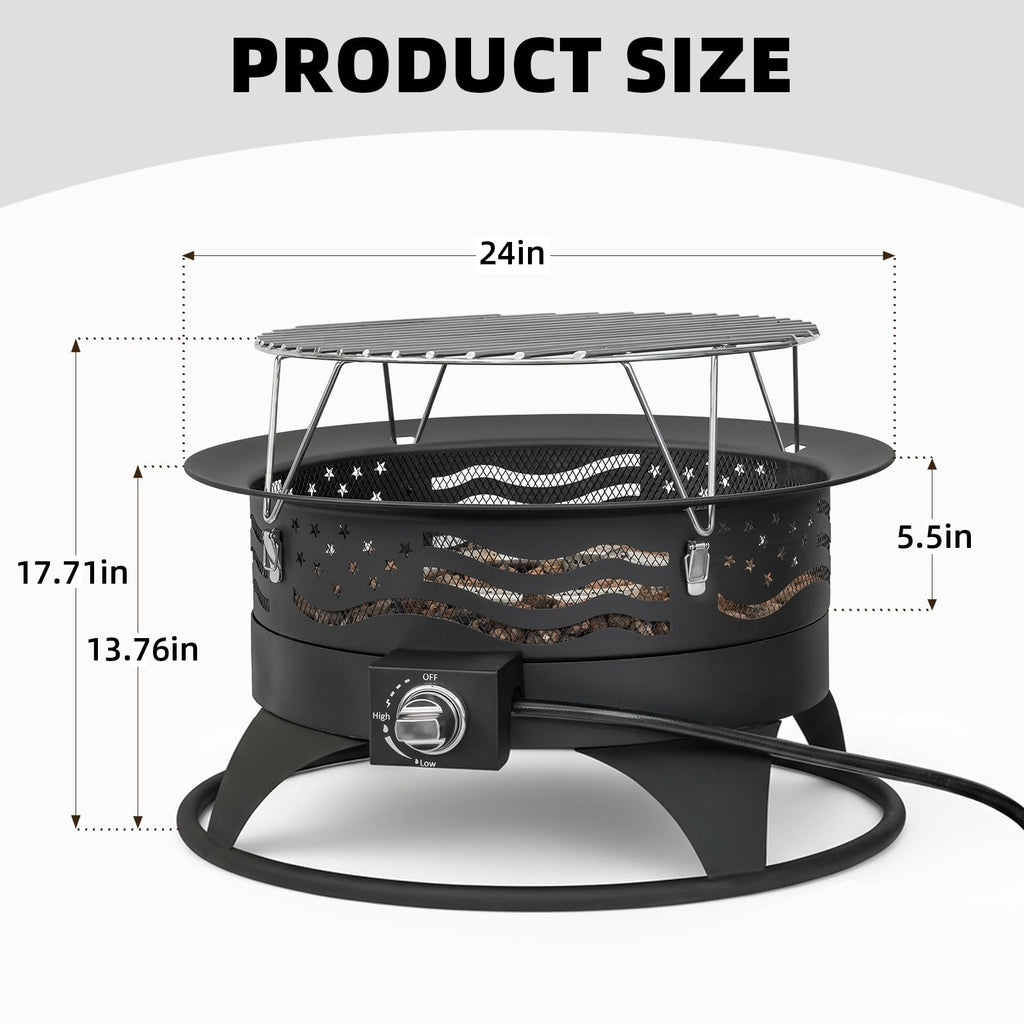 24 Inch Portable Propane Fire Pit with Grill and Adjustable Flame
