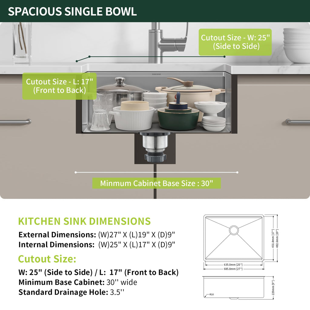 27-Inch Undermount Kitchen Sink Workstation, Stainless Steel